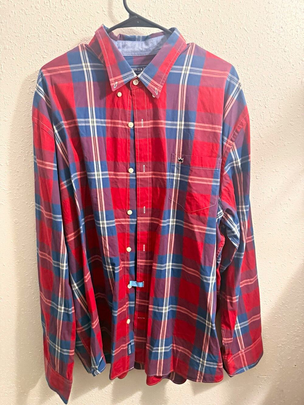Crown & Ivy Men’s 2XL Big & Tall Plaid Cotton Button-Up Shirt Pockets